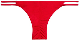 Solid Red Double Strap Micro Scrunch Bikini Bottoms