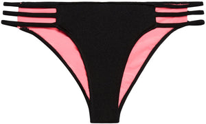 Solid Black Triple Strap Classic Scrunch Bikini Bottoms