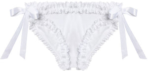 White Classic Bridal Ruffle Lace Bikini Bottom