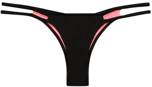 Solid Black Double Strap Micro Scrunch Bikini Bottoms