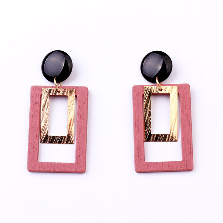 Pink Rectangular Drop Earrings