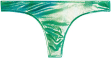 Load image into Gallery viewer, Blue Green Tie Dye Shimmer Banded Brazilian Thong Bottom
