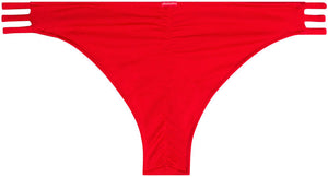 Solid Red Triple Strap Classic Scrunch Bikini Bottoms