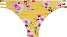 Load image into Gallery viewer, Yellow Cherry Blossom Triple Strap Classic Scrunch Bikini Bottom
