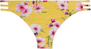 Yellow Cherry Blossom Triple Strap Classic Scrunch Bikini Bottom