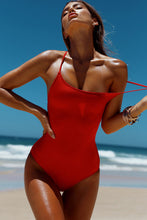 Load image into Gallery viewer, Marilyn Red Back Lace Up One Piece Swimsuit
